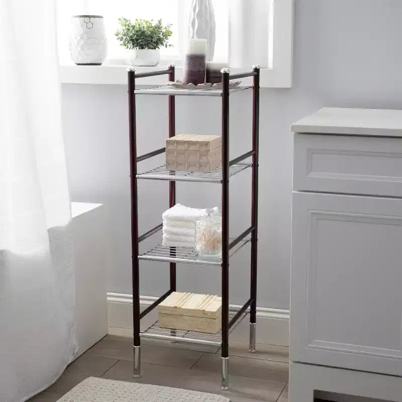 4-Tier Metal Storage Tower, Universal Shelving Unit, Black