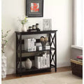 3-Tier Bookcase with X-Pattern Design, Glossy Black, 5 Shelves