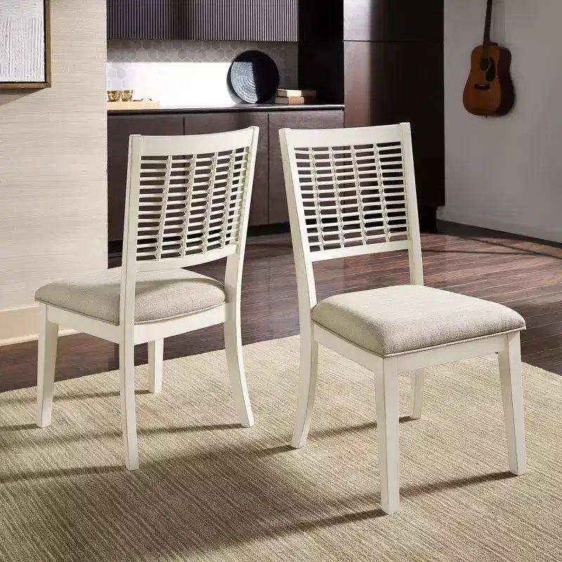 Set of 2 High Back Wicker Dining Chairs, Brown, Rubberwood Frame