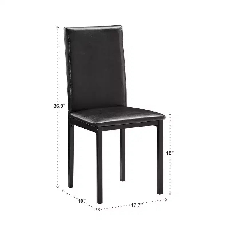 Set of 2 Metal Upholstered Dining Chairs, Black, Armless with Solid Back