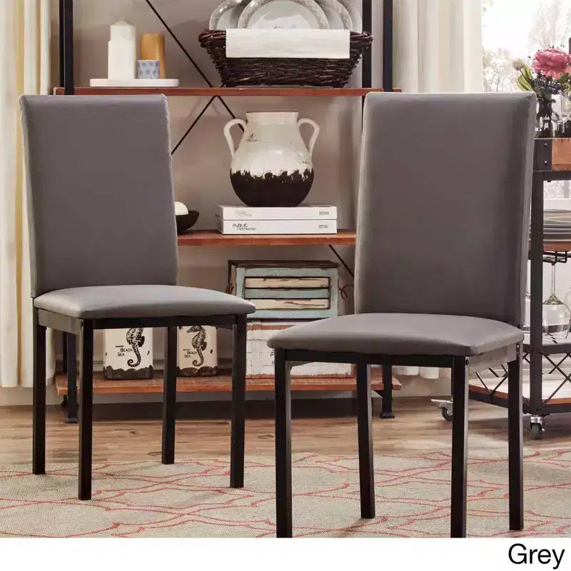 Set of 2 Metal Upholstered Dining Chairs, Black, Armless with Solid Back