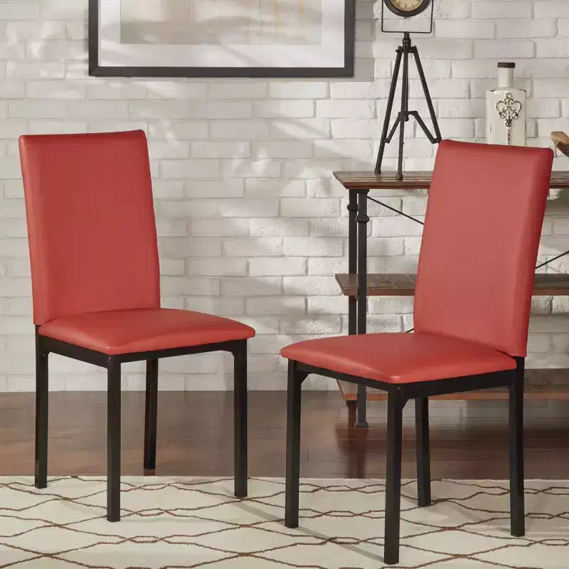Set of 2 Metal Upholstered Dining Chairs, Black, Armless with Solid Back