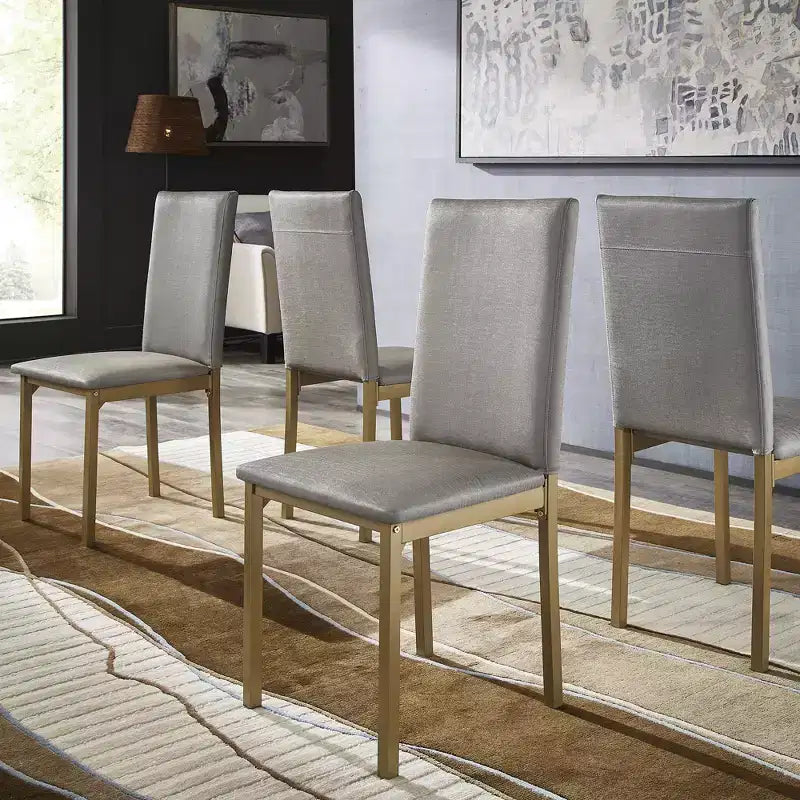 Set of 2 Metal Upholstered Dining Chairs, Black, Armless with Solid Back