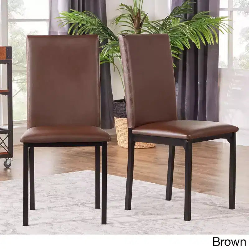 Set of 2 Metal Upholstered Dining Chairs, Black, Armless with Solid Back