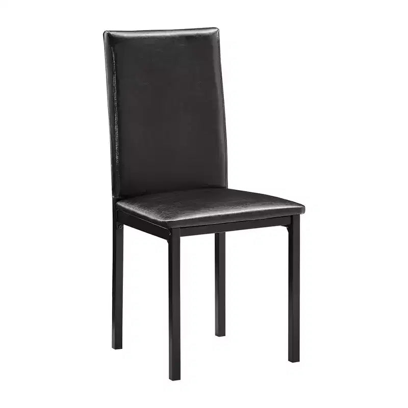 Set of 2 Metal Upholstered Dining Chairs, Black, Armless with Solid Back
