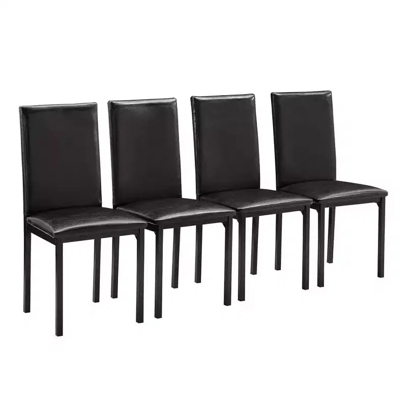Set of 2 Metal Upholstered Dining Chairs, Black, Armless with Solid Back