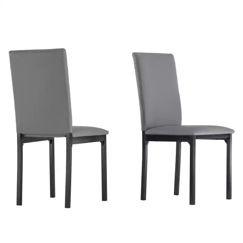 Set of 2 Metal Upholstered Dining Chairs, Black, Armless with Solid Back