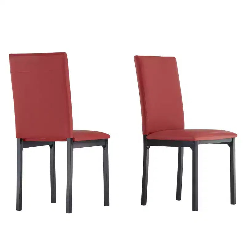 Set of 2 Metal Upholstered Dining Chairs, Black, Armless with Solid Back