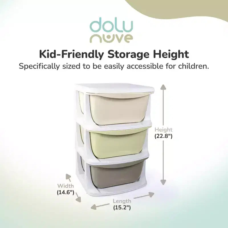 Kids 3-Tier Plastic Storage Unit with Drawers, Toy Organizer