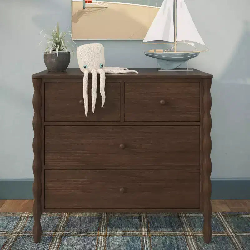 Kids 4-Drawer Spindle Dresser, Solid Pine Wood, Jenny Lind Style