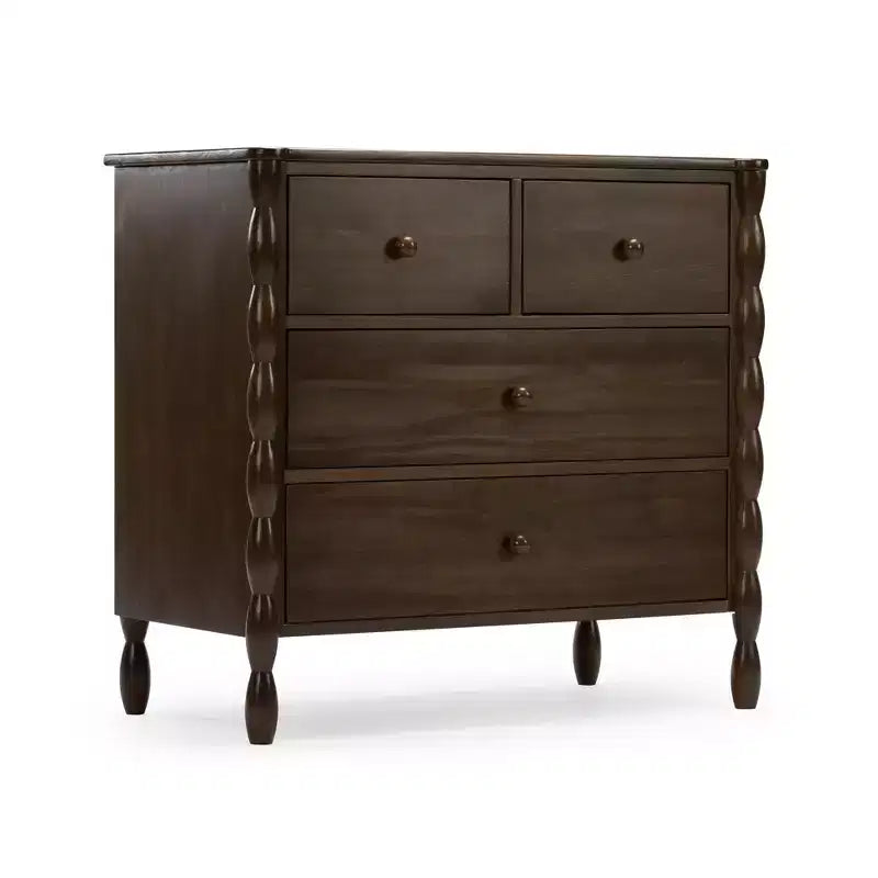 Kids 4-Drawer Spindle Dresser, Solid Pine Wood, Jenny Lind Style