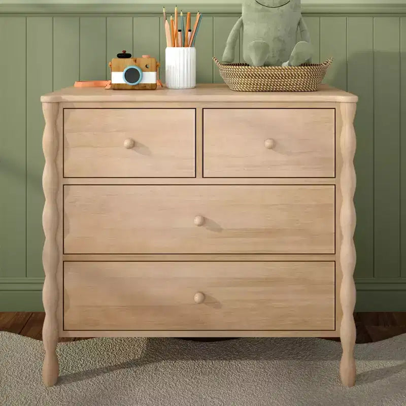 Kids 4-Drawer Spindle Dresser, Solid Pine Wood, Jenny Lind Style