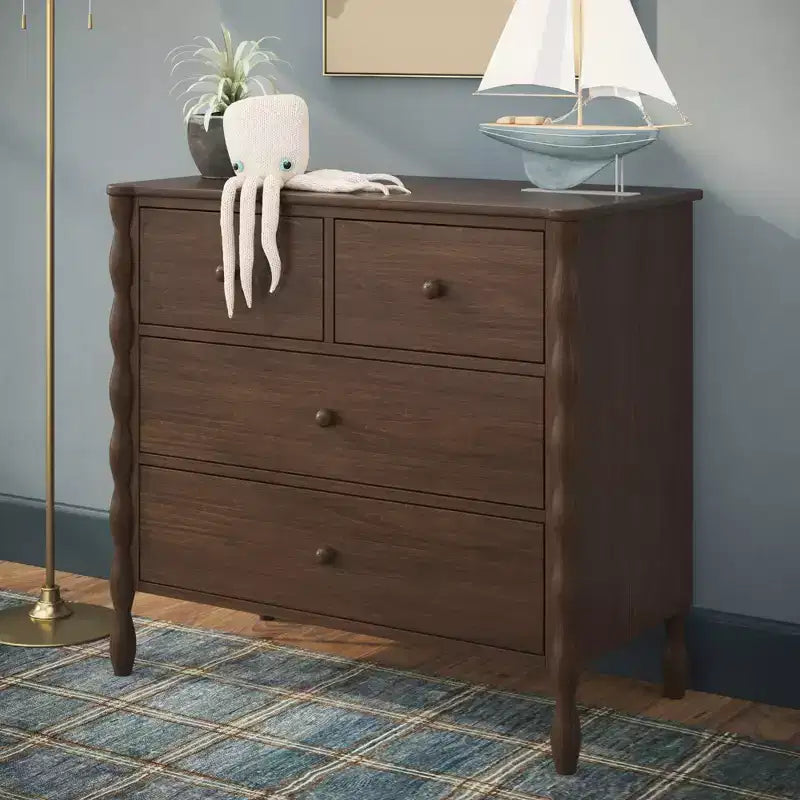 Kids 4-Drawer Spindle Dresser, Solid Pine Wood, Jenny Lind Style