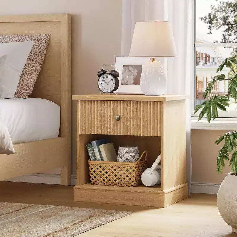 Dresser, Nightstand  Fluted 1-Drawer Bedside Table, Farmhouse End Cabinet with Storage for Bedroom, Living Room