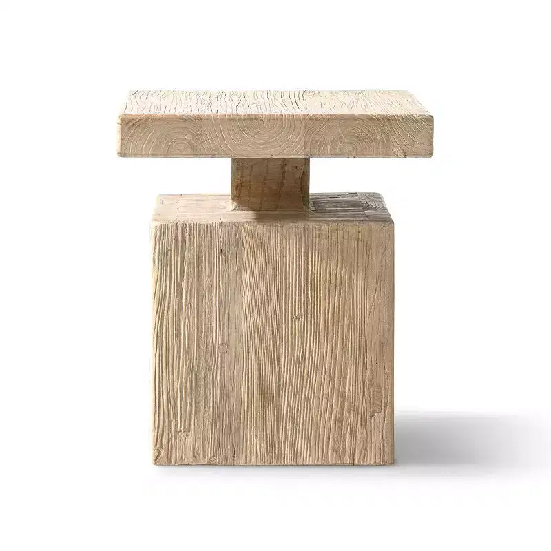 18" Solid Square Reclaimed Elm Block Plinth Side Table, Natural Brown