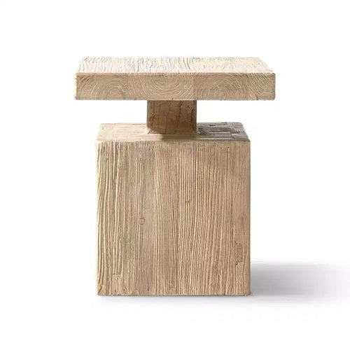 18" Solid Square Reclaimed Elm Block Plinth Side Table, Natural Brown