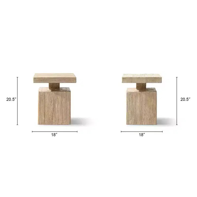 18" Solid Square Reclaimed Elm Block Plinth Side Table, Natural Brown