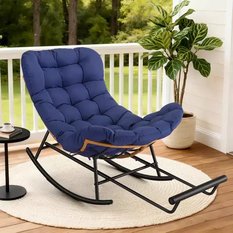 Oversized Rattan Rocking Chair, Extendable Footrest, Sturdy Metal Frame, Comfortable Reclining Lounge Chair for Porch, Lawn, Garden, Bedroom