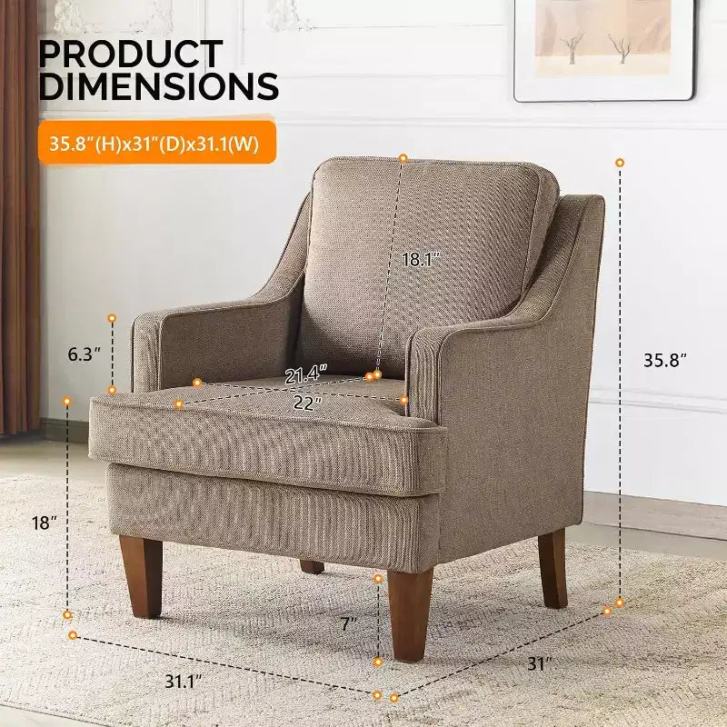 Mid-Century Modern Accent Chair Set of 2, Light Brown Upholstered High Back Armchair