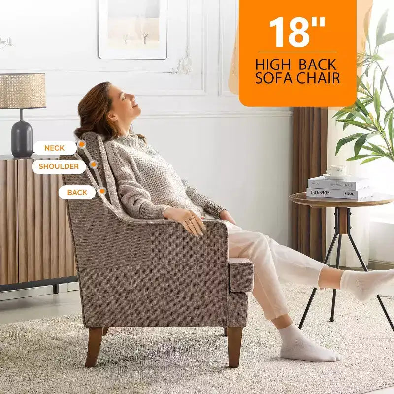 Mid-Century Modern Accent Chair Set of 2, Light Brown Upholstered High Back Armchair