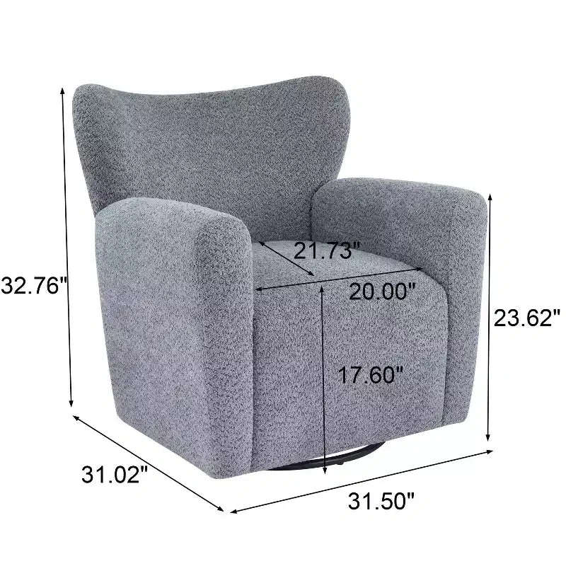 Modern Iron Boucle Upholstered 360 Swivel Wingback Chair