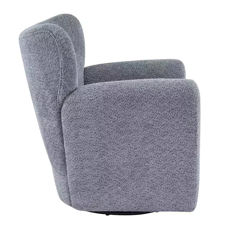 Modern Iron Boucle Upholstered 360 Swivel Wingback Chair