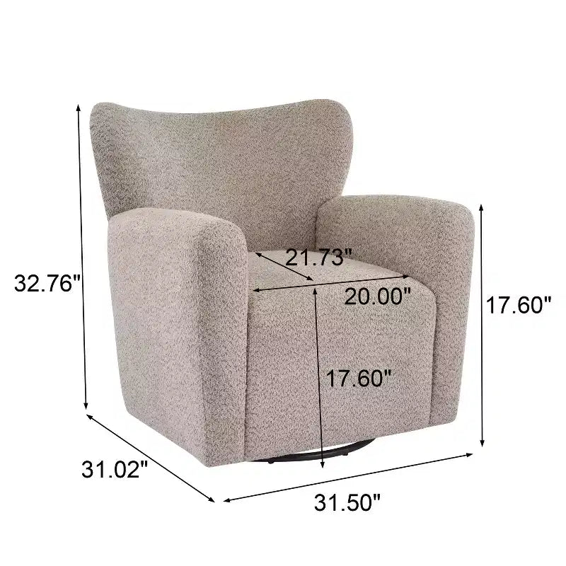 Modern Iron Boucle Upholstered 360 Swivel Wingback Chair