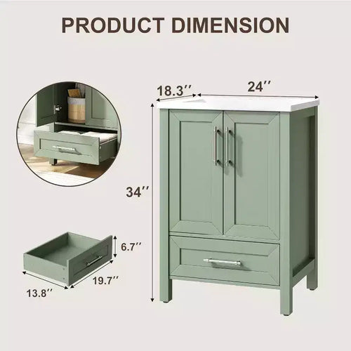 30 Freestanding Wood Bathroom Vanity with Sink, Soft-Closing Door & Metal Handle. Modern Storage for Small Spaces, Natural Wood