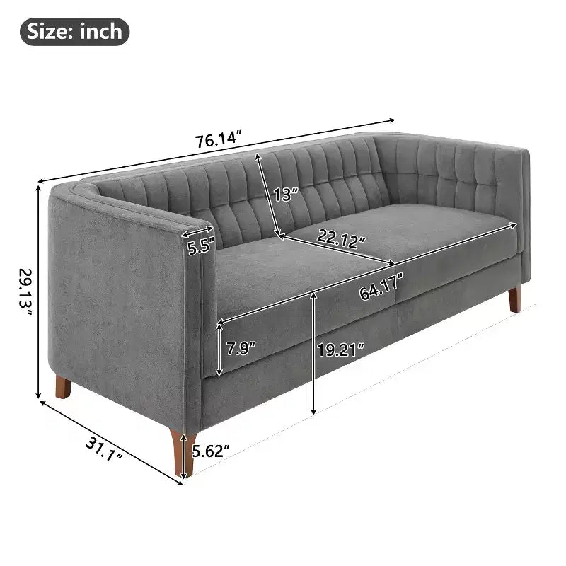 Modern 76" 3-Seater Chenille Upholstered Sofa with Channel-Tufted Backrest