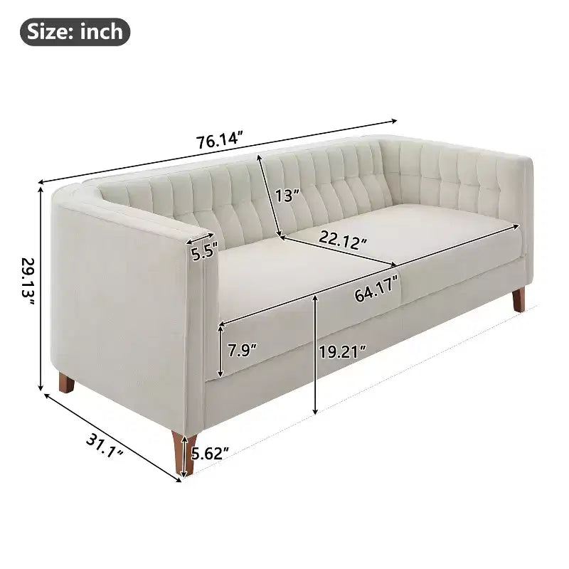 Modern 76" 3-Seater Chenille Upholstered Sofa with Channel-Tufted Backrest