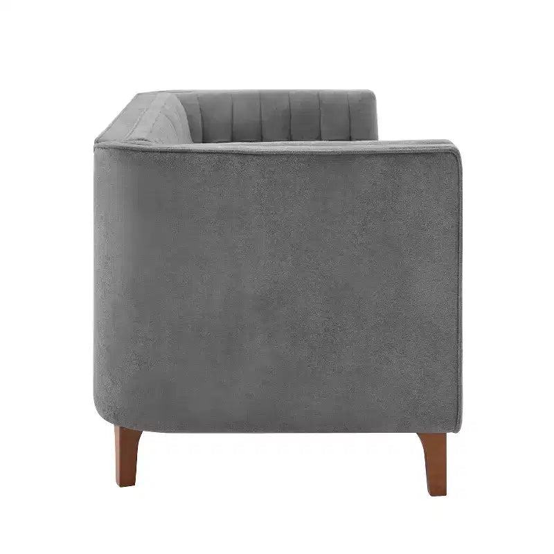 Modern 76" 3-Seater Chenille Upholstered Sofa with Channel-Tufted Backrest