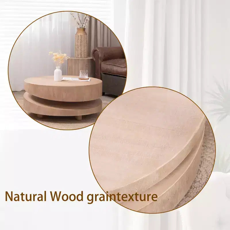 Modern 31.3" Round Two-Tier Coffee Table, Sculptural Asymmetrical Design