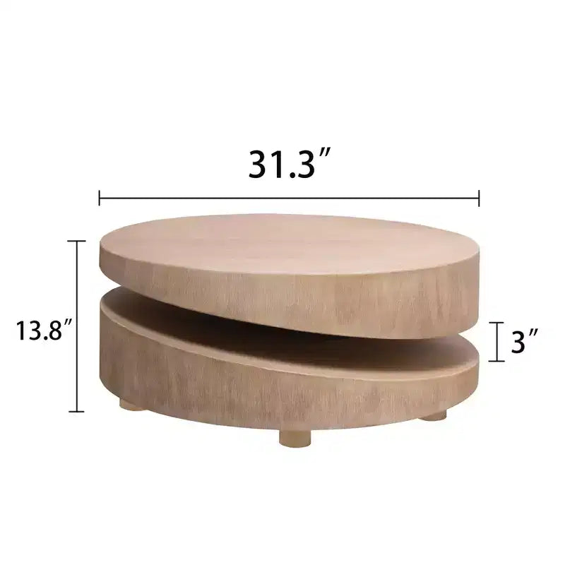 Modern 31.3" Round Two-Tier Coffee Table, Sculptural Asymmetrical Design