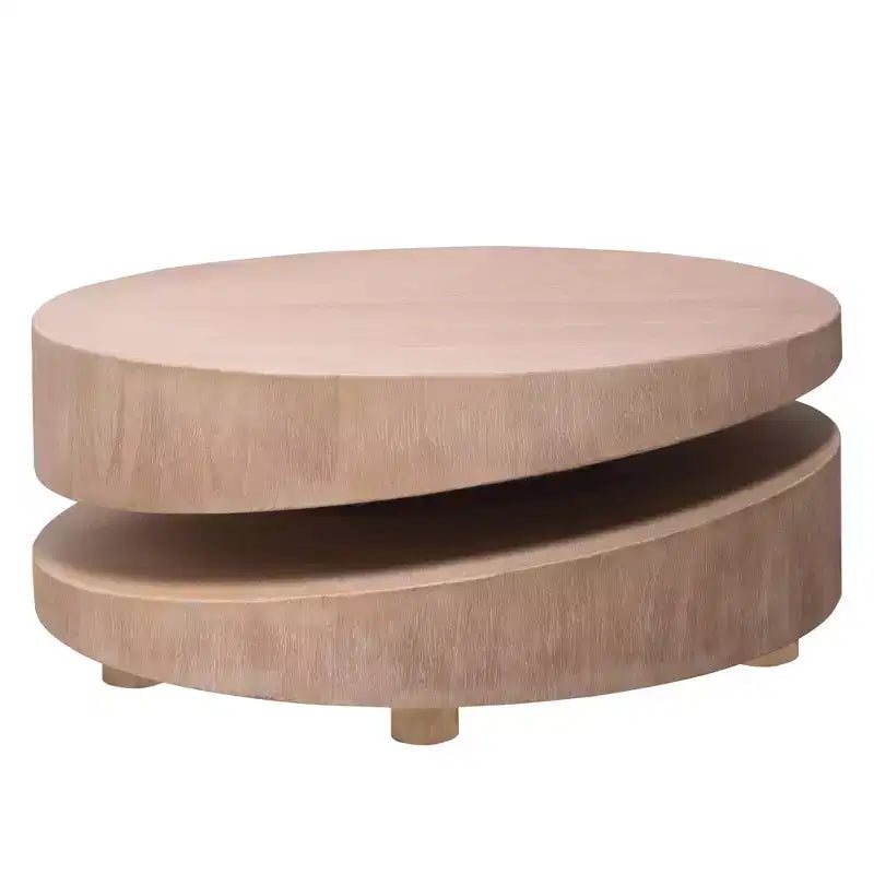 Modern 31.3" Round Two-Tier Coffee Table, Sculptural Asymmetrical Design