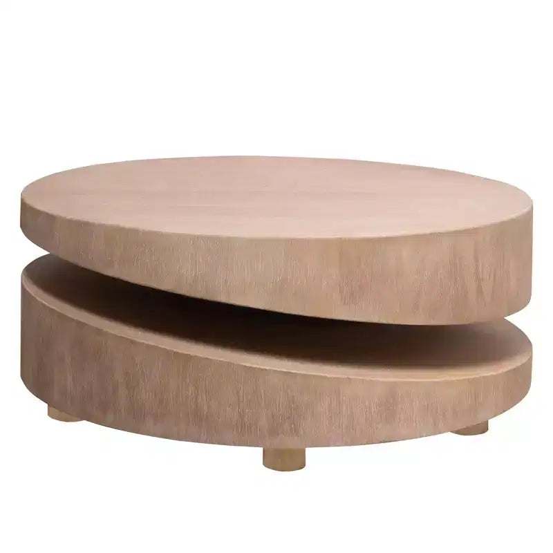 Modern 31.3" Round Two-Tier Coffee Table, Sculptural Asymmetrical Design