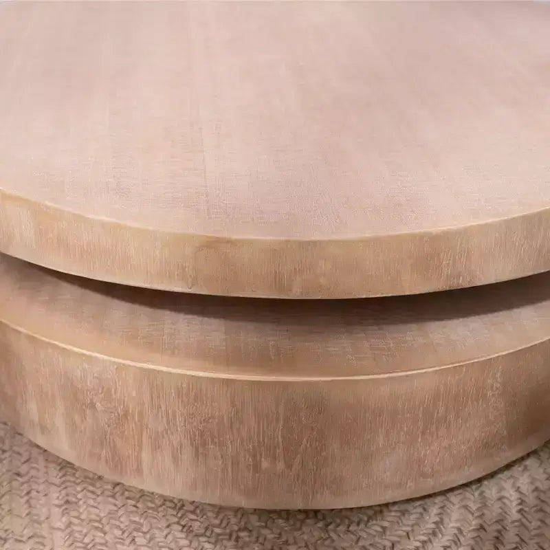 Modern 31.3" Round Two-Tier Coffee Table, Sculptural Asymmetrical Design