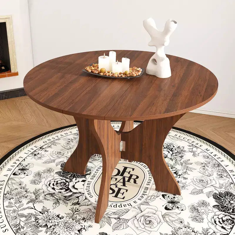 Modern 43" Folding Round Dining Table, Space-Saving Eco-Friendly MDF