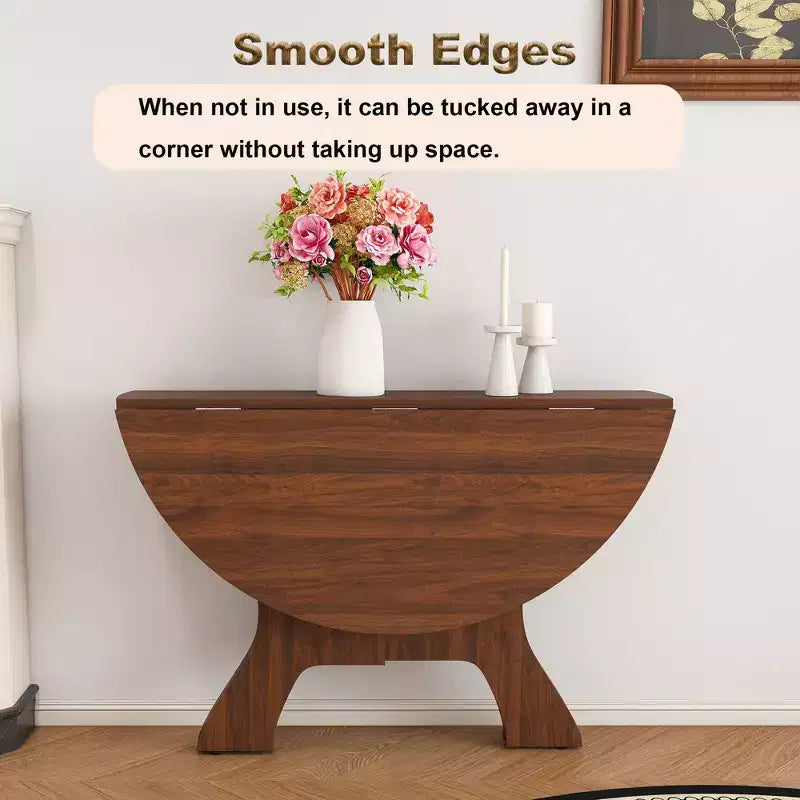 Modern 43" Folding Round Dining Table, Space-Saving Eco-Friendly MDF