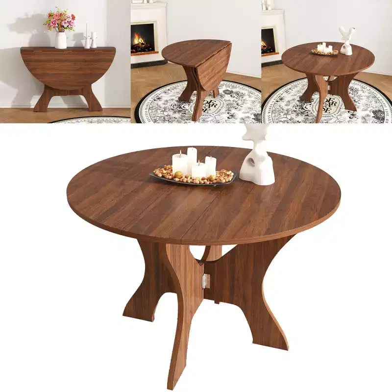 Modern 43" Folding Round Dining Table, Space-Saving Eco-Friendly MDF