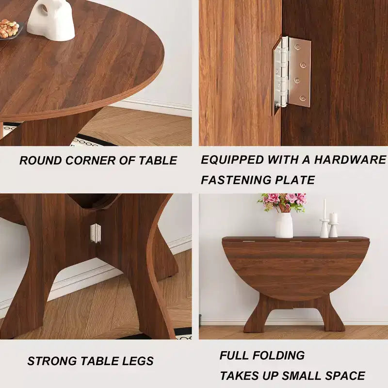 Modern 43" Folding Round Dining Table, Space-Saving Eco-Friendly MDF