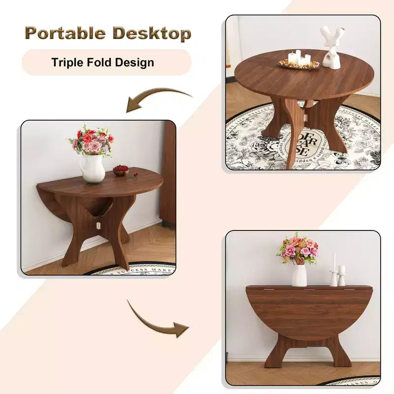 Modern 43" Folding Round Dining Table, Space-Saving Eco-Friendly MDF