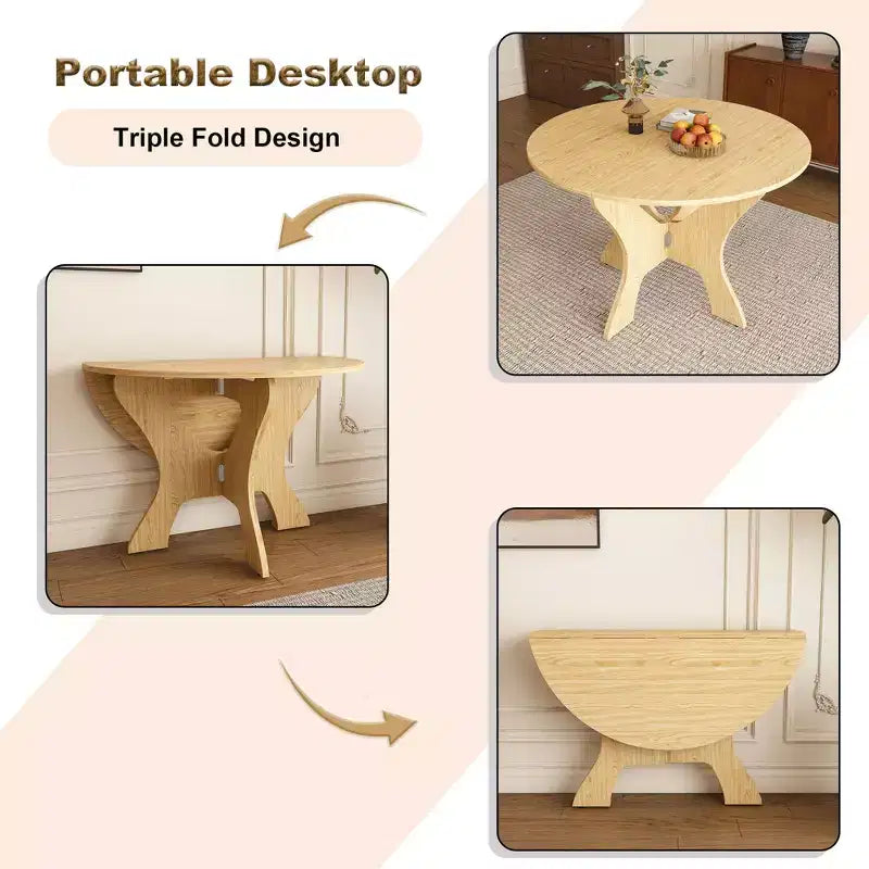 Modern 43" Folding Round Dining Table, Space-Saving Eco-Friendly MDF