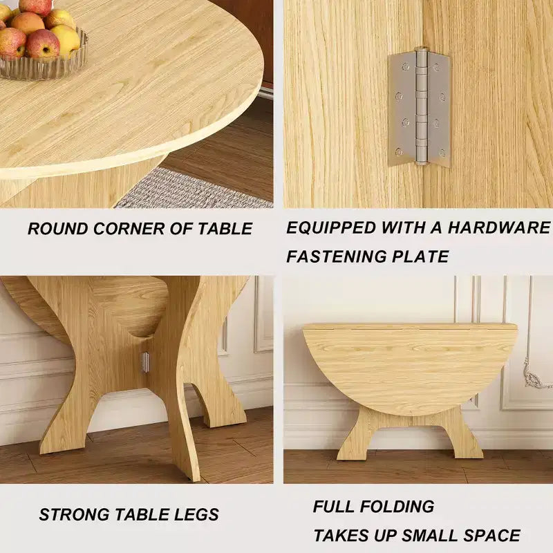 Modern 43" Folding Round Dining Table, Space-Saving Eco-Friendly MDF