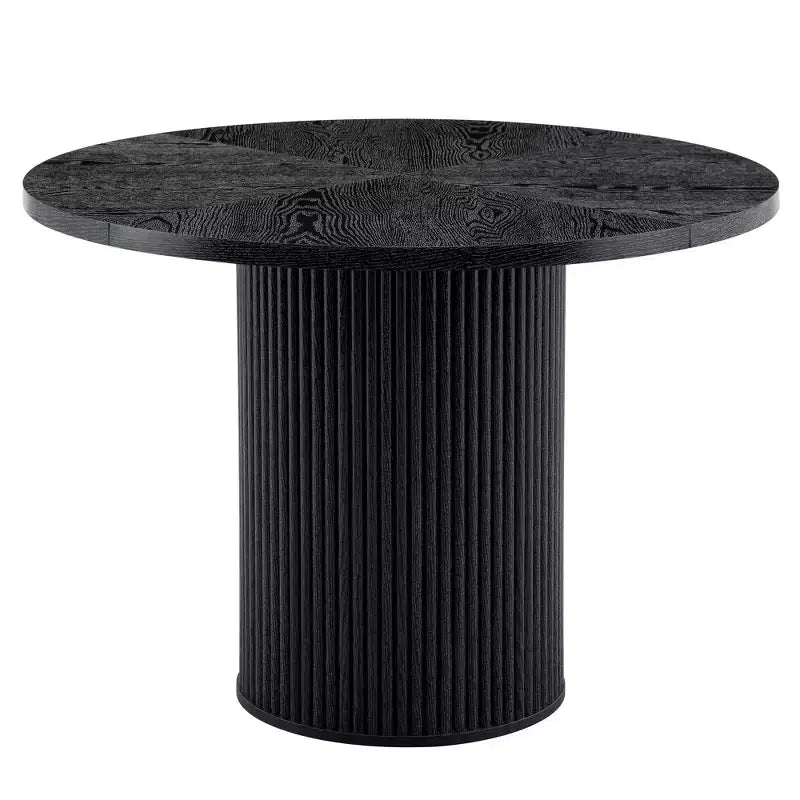42" Round Pedestal Dining Table with Fan-Shaped Black Wood Top, Seats 4