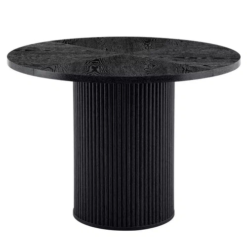 42" Round Pedestal Dining Table with Fan-Shaped Black Wood Top, Seats 4