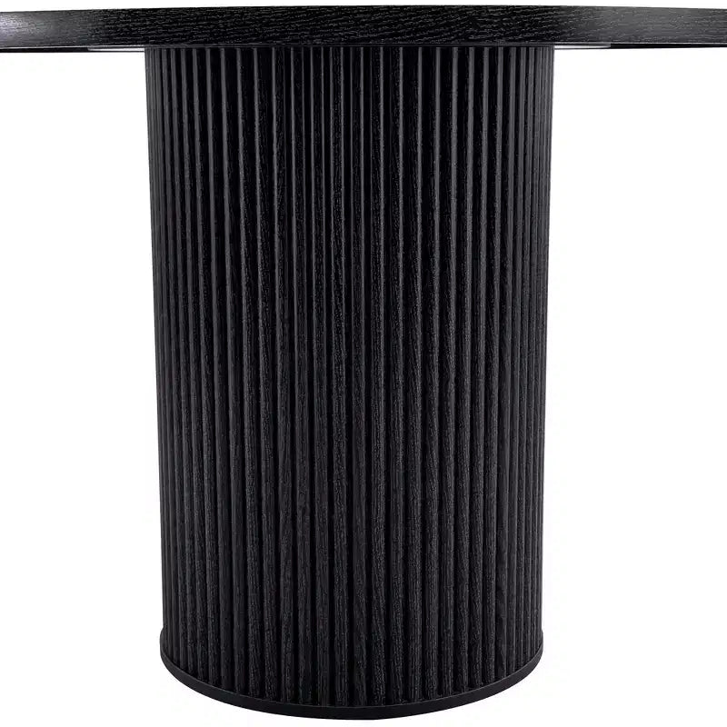 42" Round Pedestal Dining Table with Fan-Shaped Black Wood Top, Seats 4