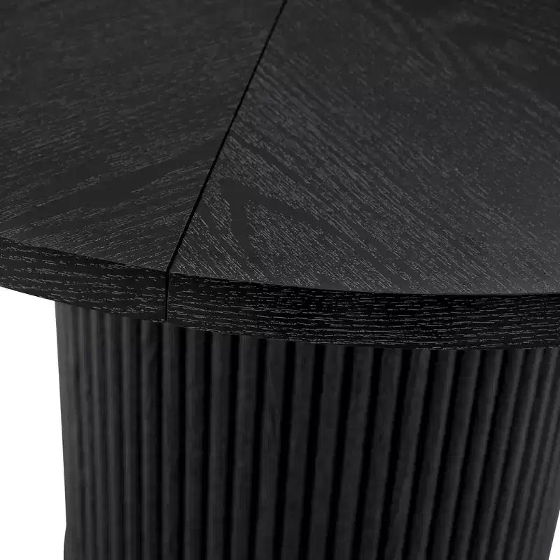 42" Round Pedestal Dining Table with Fan-Shaped Black Wood Top, Seats 4
