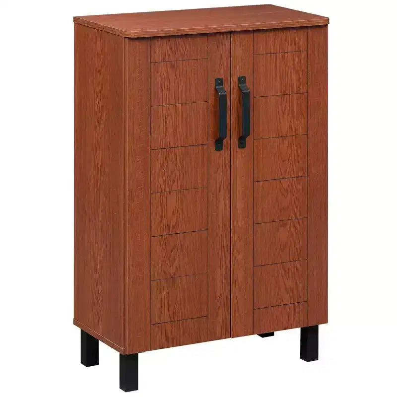5-Tier Shoe Storage Cabinet with 2 Doors, Removable Shelves & Ventilation, Brown/Natural Oak