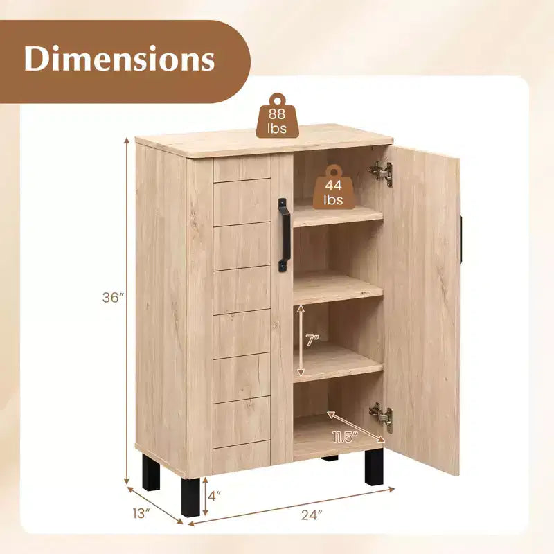 5-Tier Shoe Storage Cabinet with 2 Doors, Removable Shelves & Ventilation, Brown/Natural Oak