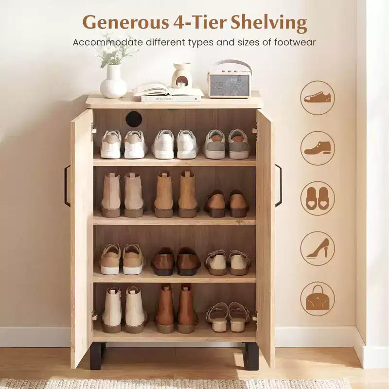 5-Tier Shoe Storage Cabinet with 2 Doors, Removable Shelves & Ventilation, Brown/Natural Oak